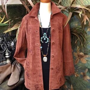 Bernardo X Nordstrom Embroidered Suede Leather Jacket western boho style-S